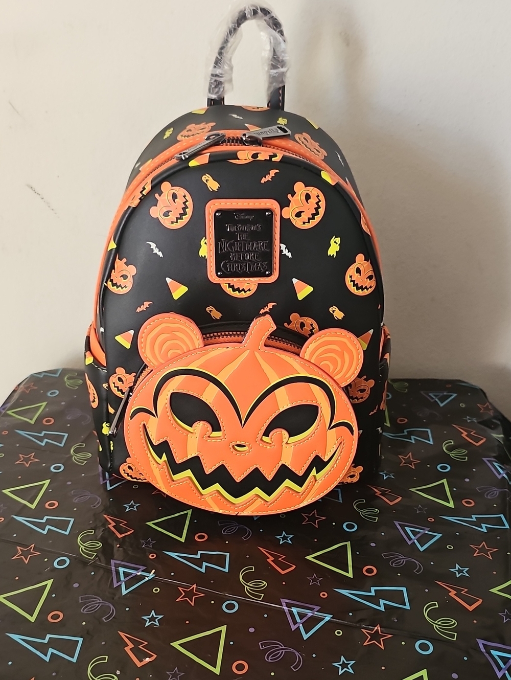Loungefly Black & Orange Pumpkin Bear Mini Backpack